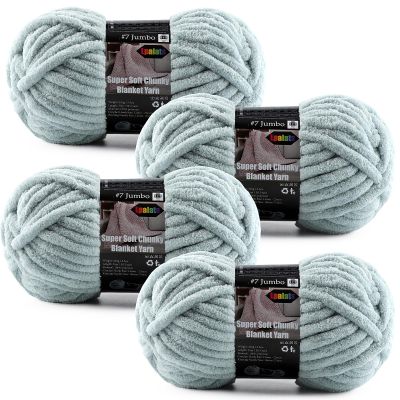 4-Pack Chunky Yarn for Crocheting Blankets & Big Projects - 14oz/152.8yd Total, Ultra Soft & Bulky Chenille Yarn, Perfect for Blankets, Amigurumi, Light Gray