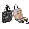 Portable Square Cross Stitch Starter Kits Bag Embroidery Project Bag Embroidery Tool Storage Tote Bag with Multifunctional Pockets, Bag Only (Black Leaves) view 1