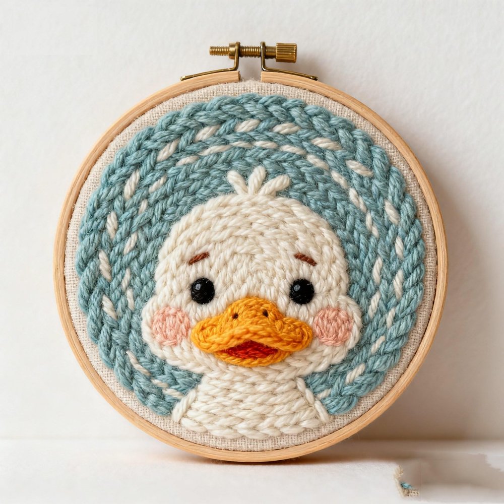 DIY Punch Needle Kits Cute Baby Goose Easy for Beginners Embroidery Starter Set with Hoop Stress Relief Craft Hobby and Home Decor 20x20cm