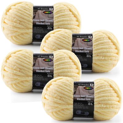 4-Pack Chunky Yarn for Crocheting Blankets & Big Projects - 14oz/152.8yd Total, Ultra Soft & Bulky Chenille Yarn, Perfect for Blankets, Amigurumi, Soft Yellow