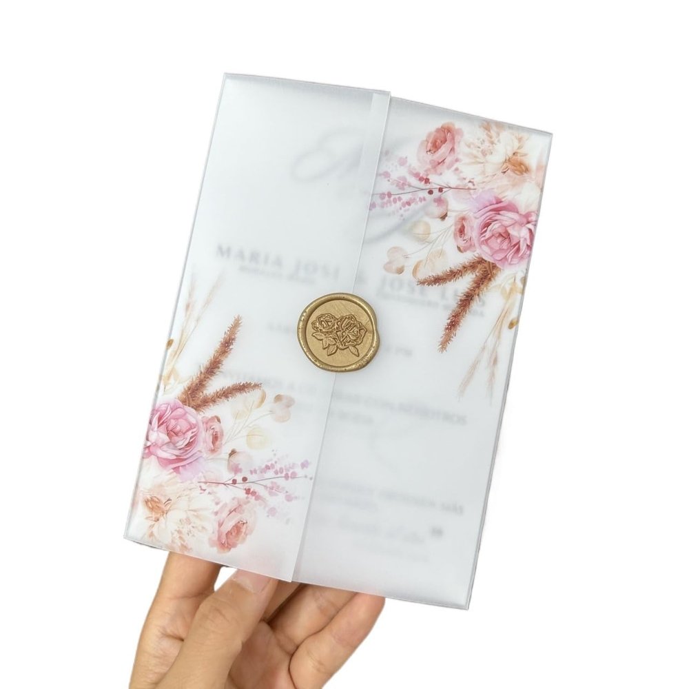 Pre-Folded Vellum Paper Watercolor Floral Vellum Jacket Wedding Invitations with Wax Seals 5x7 Jackets(70pcs)