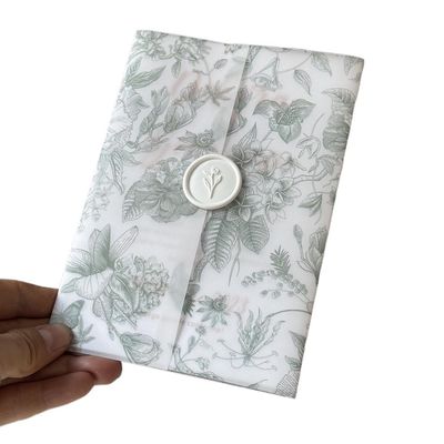 Pre-Folded Vellum Jackets Blue Green Pink Flower Vellum Paper Suitable for 5 X 7 Wedding Invitation(Green,60pcs)