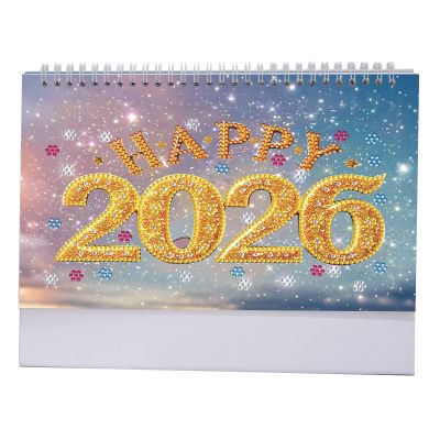 2026 DIY Diamond Art Painting Desk Calendar, Paper Standing Monthly Flip Planner with to-Do List, Sparkling Tabletop Ornament for Home Office Desk Decor, Unique Craft Gift