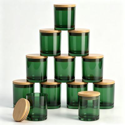 GLATABAM 10 OZ Candle Jars 12 Pack - Bulk Glass Candle Making Jars with Bamboo Lids & Labels, Heat Resistant Empty Reusable Candle Vessel for Containers(Green)