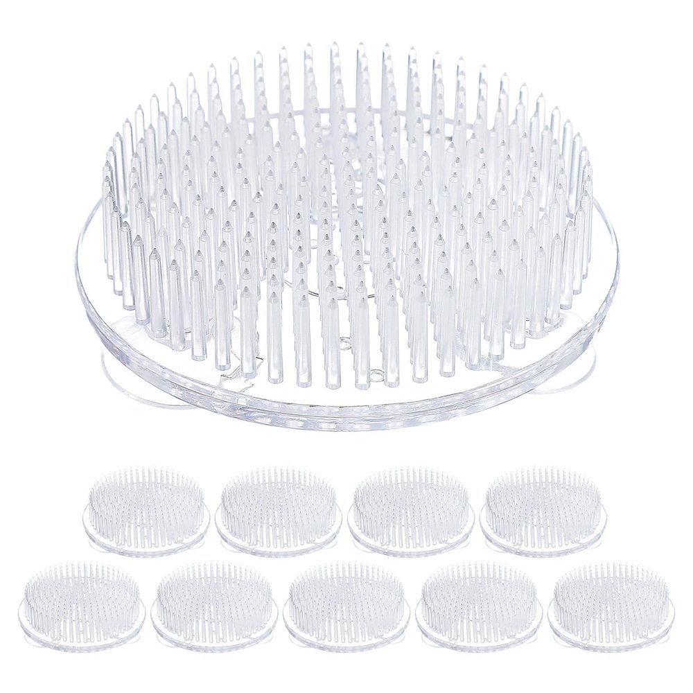 DOITOOL 10pcs Clear Plastic Flower Frogs with 3 Suction Base - Round Flower Arrangement Tool for Floral Vase Plant Weddings Parties Decoration