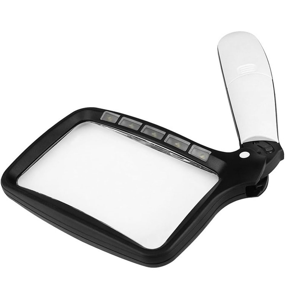 MVNOIRE Folding Handheld Magnifying Glass with Five LED Lights for Elderly to Read and Newspapers