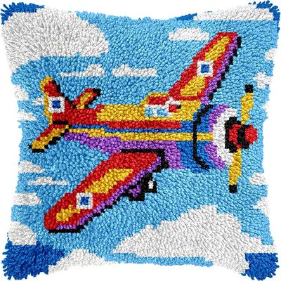 Airplane Latch Hook Pillow Kits Pillow Cover Latch Hooking Handmade Knitted Hooking Pillowcase Cushion Rug Making Crafts Embroidery Home Decor Set 17x17 inch(76)