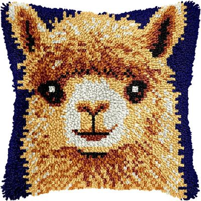 Alpaca Latch Hook Pillow Kits Pillow Cover Latch Hooking Handmade Knitted Hooking Pillowcase Cushion Rug Making Crafts Embroidery Home Decor Set 17x17 inch(121)
