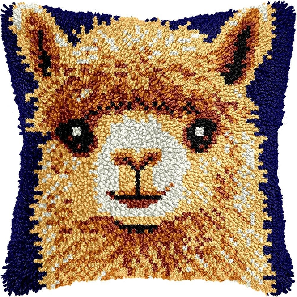 Alpaca Latch Hook Pillow Kits Pillow Cover Latch Hooking Handmade Knitted Hooking Pillowcase Cushion Rug Making Crafts Embroidery Home Decor Set 17x17 inch(121)
