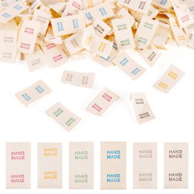 120Pcs Word Handmade Cloth Labels for Knitting Decor Sewing Cotton Labels Woven Handmade Pattern Crochet Tags Fabric Label Tags for Personalized Sewing Items DIY Crafts