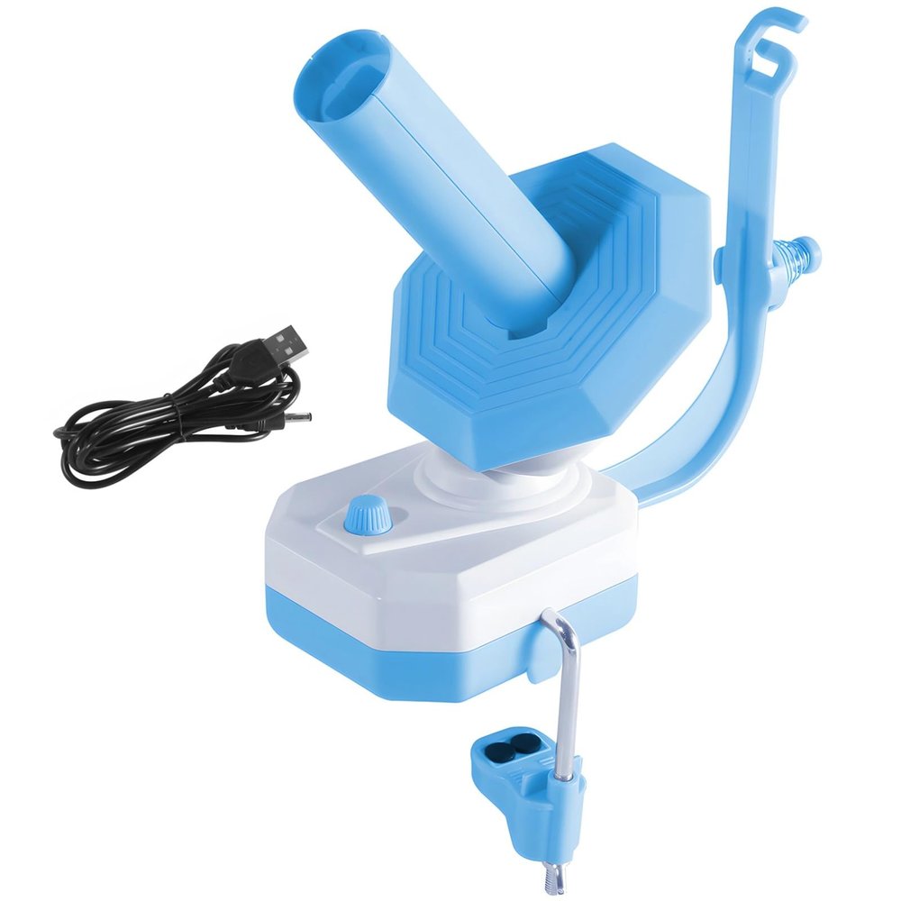 Blue Electric Knitting Organizer, USB Powered Automatic Yarn Ball Winder, Portable Wool Winding Machine for Home Crafting