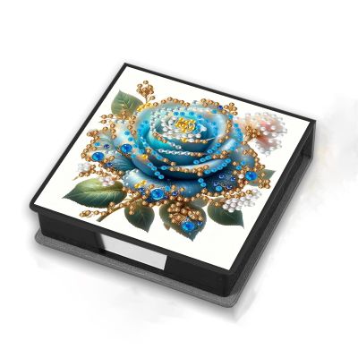 DoxQcs Diamond Art Painting Note Storage Box, Leather Message Paper Storage Note Box with 160 Sticky Notes Reusable Sticky Note Holder for Work Desk Organization-Rose