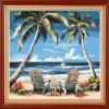 Joyhoor Stamped Cross Stitch Kits for Beginners Needlepoint Kits for Adults Embroidery Kits 11CT Counted Cross Stitch Kits Printed Embroidery Pattern-Drinking Tea Under Coconut Tree 18x18 inch view 1