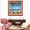 Joyhoor Stamped Cross Stitch Kits for Beginners Needlepoint Kits for Adults Embroidery Kits 11CT Counted Cross Stitch Kits Printed Embroidery Pattern-Drinking Tea Under Coconut Tree 18x18 inch view 2