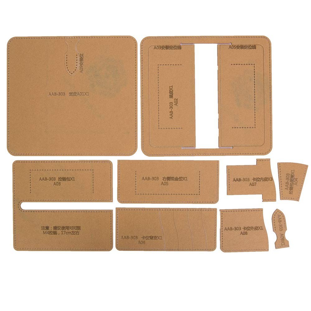 Clear Acrylic Template Leather Wallet Making Stencil Kit, Leather Craft Tool, Weather Aging Wallet Stencil with Stitching Holes, Includes Kraft Paper