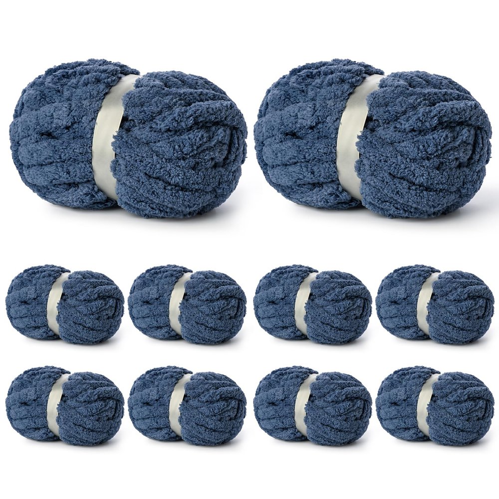 10 Pack of Navy Blue Soft Jumbo Chunky Yarn for Hand Knitting,Thick Blanket Yarn for Crocheting, #10 Super Bulky Yarns, 220yds/70.5oz Fluffy Chunky Chenille Yarns for Crocheting.