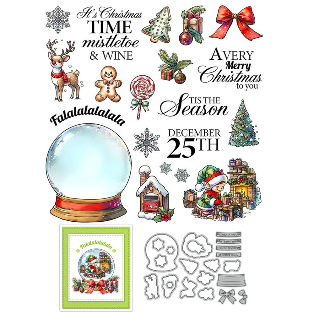 Christmas Ornaments Crystal Ball Stamps and Cutting Dies for Card Making DIY Transparent Silicone Clear Stamp and Metal Die Cuts Sets for Scrapbooking Paper Greeting Cards Decor Seals Craft Supplies