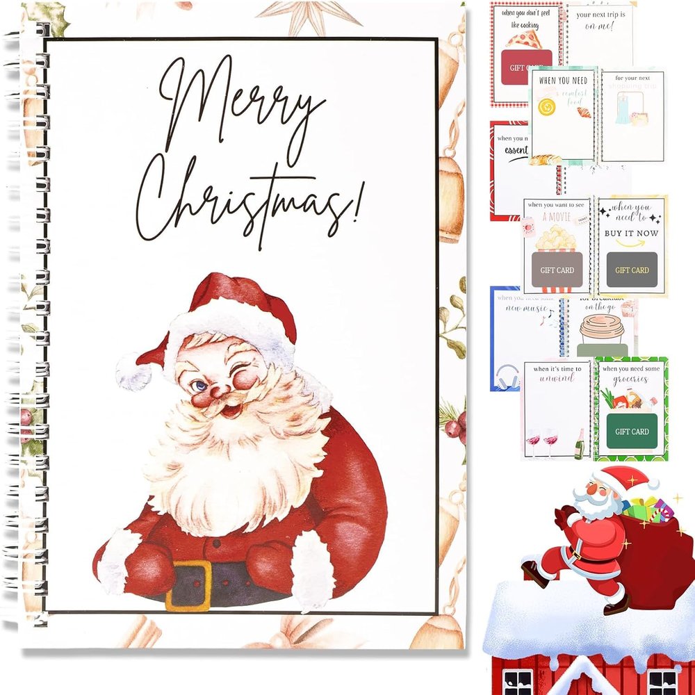Funfunman Christmas Gift Card Book - Surprises On Every Page, DIY Spiral-Bound,College Survival ChristmasGift Card Book Holder, Personalized Xmas Gifts for Friends, Students, Family (Santa Claus)