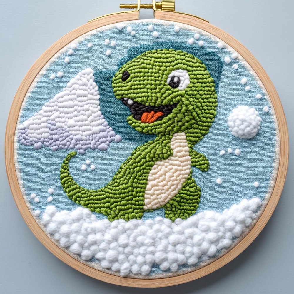 Punch Needle kit for Beginners, Cute Dinosaur Festive DIY Punch Stitching kit for Adults, Needle Punch Kits for Adults, Seasonal Creative Decorative Holiday Set