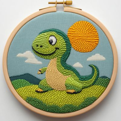 Punch Needle kit for Beginners, Cute Dinosaur DIY Handmade Holiday Festive Punch Stitching kit for Adults, Needle Punch Kits for Adults, Seasonal Decorative Holiday Craft