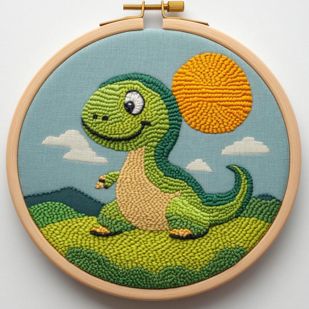 Punch Needle kit for Beginners, Cute Dinosaur DIY Handmade Holiday Festive Punch Stitching kit for Adults, Needle Punch Kits for Adults, Seasonal Decorative Holiday Craft