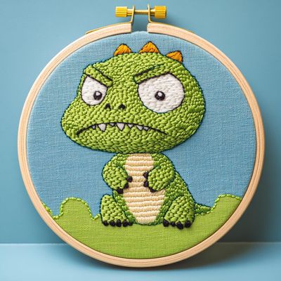 Punch Needle kit for Beginners, Cute Dinosaur DIY Holiday Punch Stitching kit for Adults, Needle Punch Kits for Adults, Seasonal Decorative Craft Set