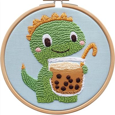 Punch Needle kit for Beginners, Cute Dinosaur Holiday DIY Punch Stitching kit for Adults, Needle Punch Kits for Adults, Festive Seasonal Craft Set