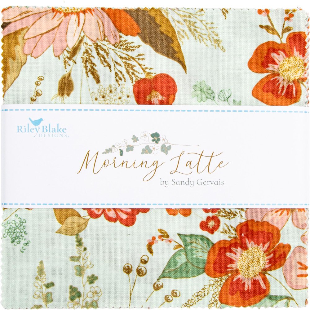 Sandy Gervais Morning Latte 5" Stacker 42 5-inch Squares Charm Pack Riley Blake Designs 5-16920-42