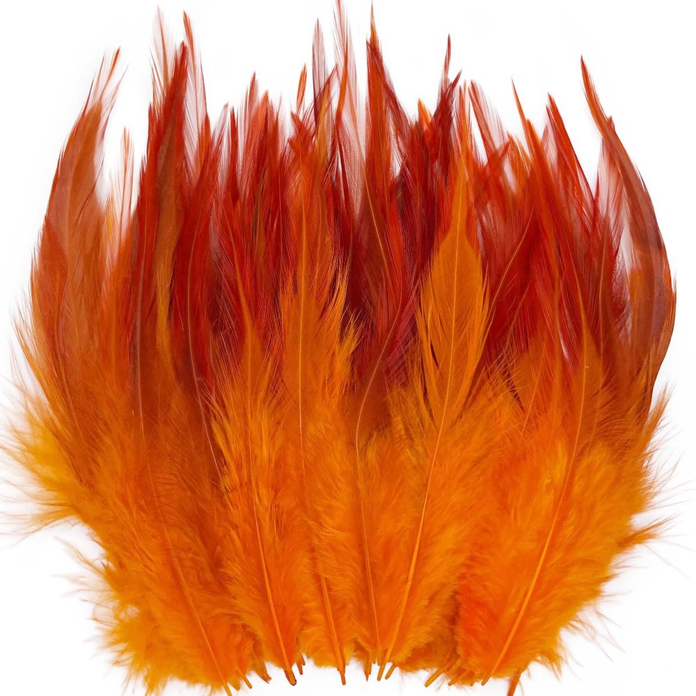 200pcs Orange Feathers for Crafts, 5-7Inch Rooster Saddle Hackle Crafting Feather for Dream Catcher Supplies Wedding Home Party Decoration Earrings DIY Craft