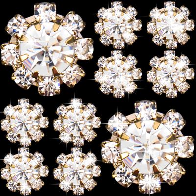 Pndeyo 10pcs 0.4 Inch Rhinestone Buttons for DIY Craft, Flatback Wedding Crystal Embellishments, Flower Decorative Button Accessories for Jewelry Making Clothes Bags Shoes Bouquet Decoration- Gold