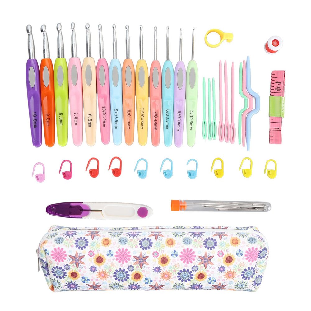 Pengcadent Crochet Hooks Set 25mm. 100mm., 13PCS Multicolor Ergonomic Crochet with PU Storage, Complete Knitting Hook Kit for Crafting, Home Decoration, Ideal for Moms, Beginners