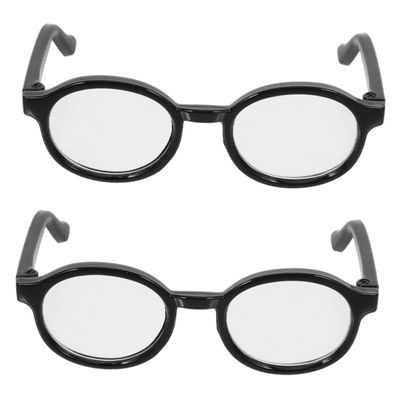 FELTECHELECTR 2pcs Mini Doll Glasses Black Frame Transparent Lens Eyewear Accessories for Cotton Dolls Soft Flexible Fit Stylish Dress Up Photo Props