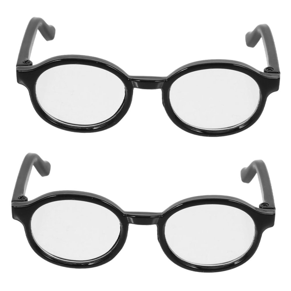 FELTECHELECTR 2pcs Mini Doll Glasses Black Frame Transparent Lens Eyewear Accessories for Cotton Dolls Soft Flexible Fit Stylish Dress Up Photo Props