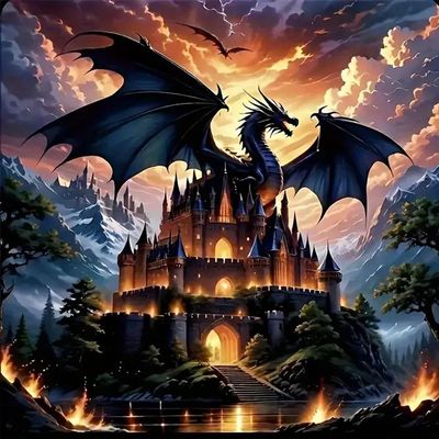 Dragon Stamped Cross Stitch Kits for Beginners Adults, Castle Dimensions Needlepoint Art Crafts,Counted Cross Stitch Kits Embroidery Kits for Beginners Adults for Home Decor 13.8X13.8inch