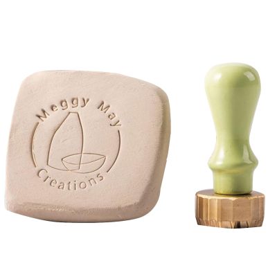 Custom Brass Stamp for Pottery, Personalized Clay Stamp with Wood Handle, Makers Mark for Ceramics, Soap, Wax, Leather Signature Stamps(Green,1.5Inches)