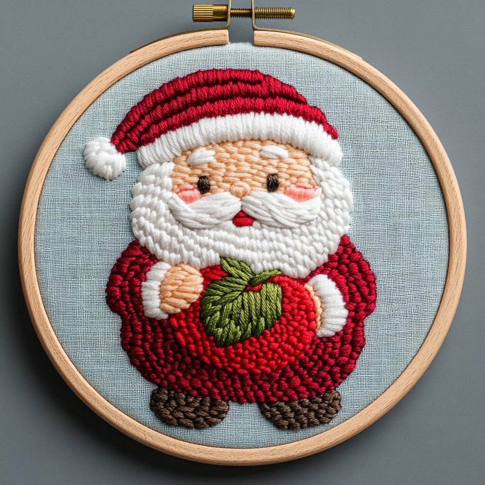 Punch Needle kit for Beginners, Cute Santa Claus Holiday DIY Punch Stitching kit for Adults, Needle Punch Kits for Adults, Festive Handmade Decoration Project