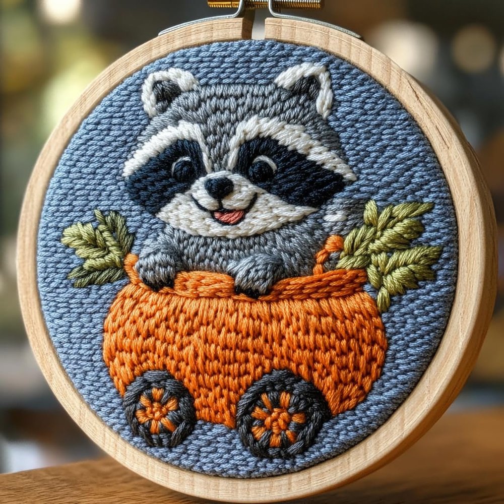 Punch Needle kit for Beginners, Cute Raccoon Holding Apple Punch Stitching kit for Adults, Needle Punch Kits for Adults, Handmade DIY Creative Project