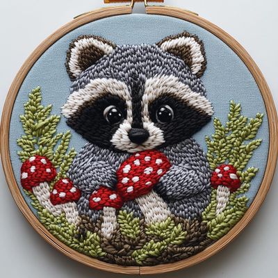 Punch Needle kit for Beginners, Sweet Raccoon Punch Stitching kit for Adults, Needle Punch Kits for Adults, Creative Handmade Decorative DIY Project