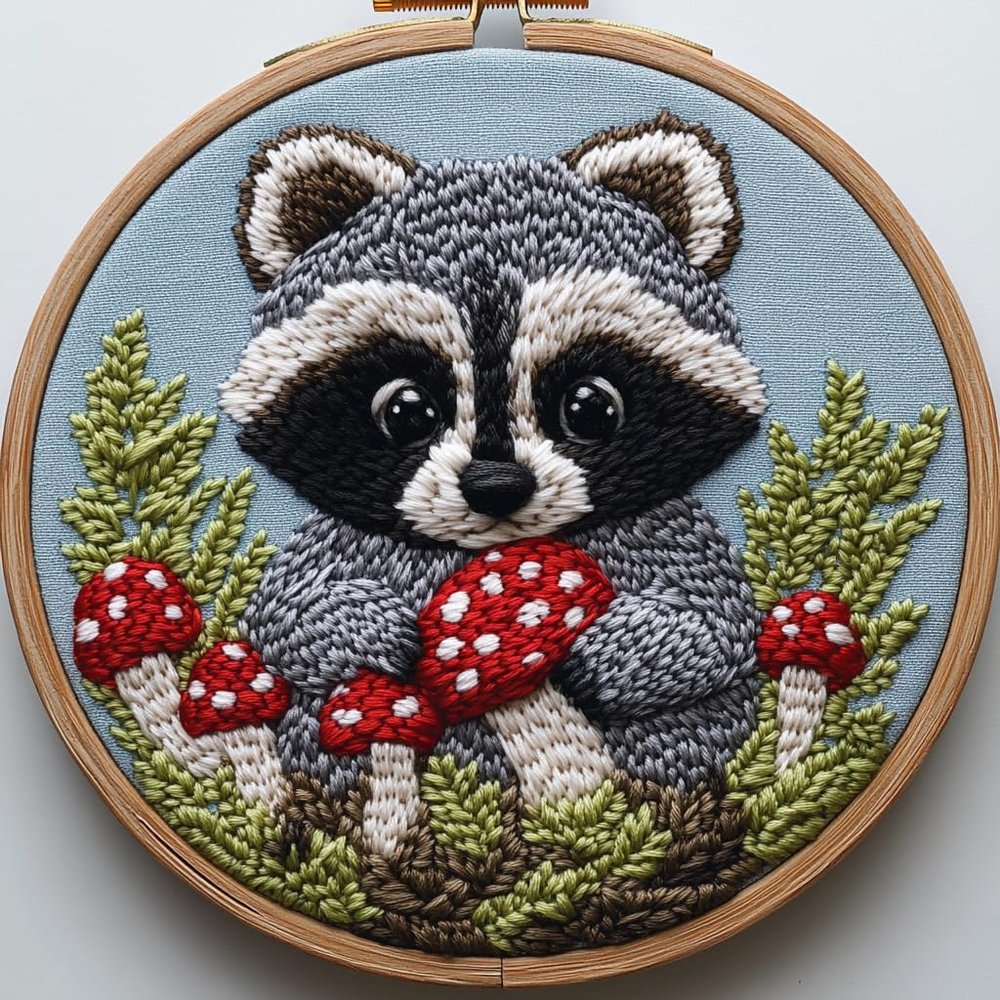 Punch Needle kit for Beginners, Sweet Raccoon Punch Stitching kit for Adults, Needle Punch Kits for Adults, Creative Handmade Decorative DIY Project