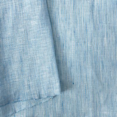 100% Linen Woven Fabric Pre-Washed Soft Touch Lightweight Varied Vertical Stripe Patterns 51~52 Wide Ideal for Sewing & DIY (1 Yard pre Cut, Thin Stripe Blue 4708)