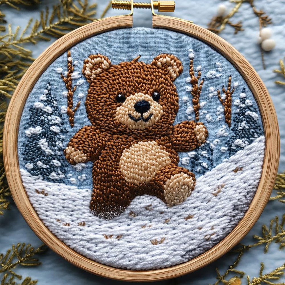 Punch Needle kit for Beginners, Cute Bear Joyful Punch Stitching kit for Adults, Needle Punch Kits for Adults, Handmade DIY Creative Decorative Art