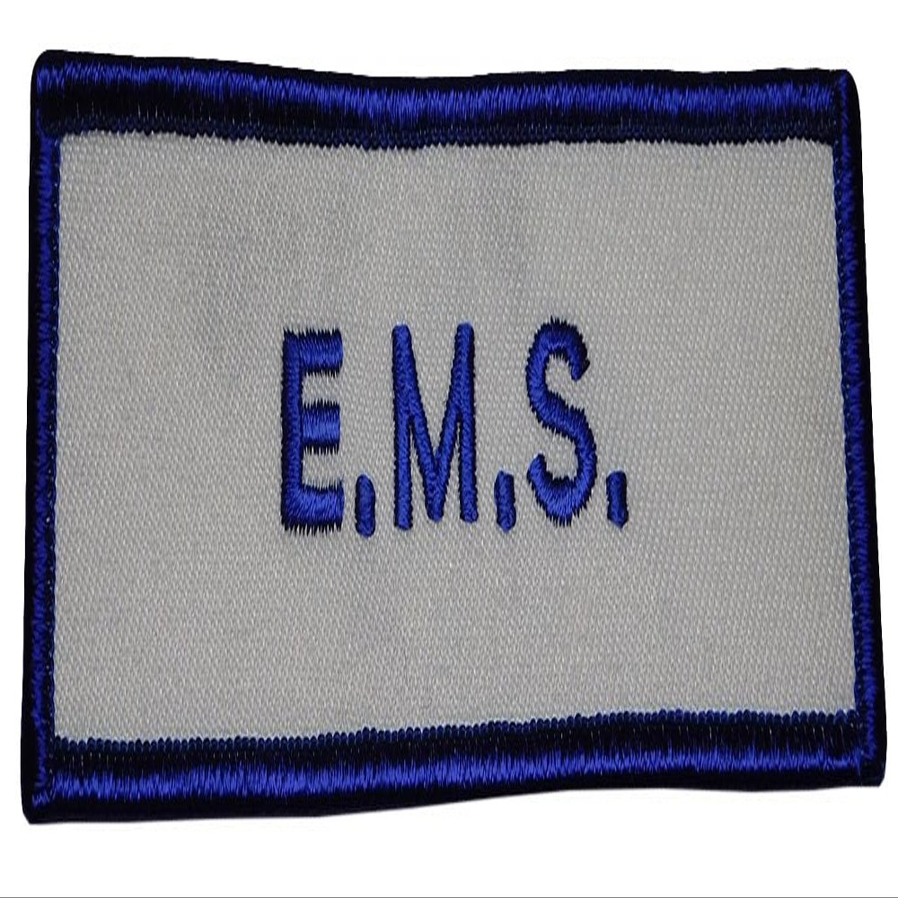 Pack of 6 E.M.S. Blue & White Rectangular Iron On Patch PL-348