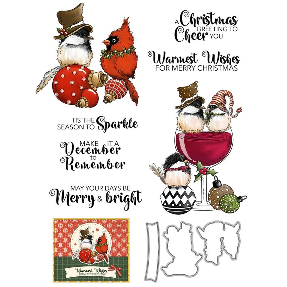 Christmas Decorative Bird Stamps and Cutting Dies for Card Making DIY Transparent Silicone Clear Stamp and Metal Die Cuts Sets for Scrapbooking Paper Greeting Cards Decor Seals Craft Supplies