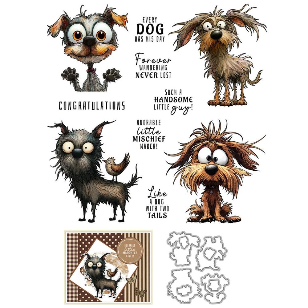 Dog Animals Stamps and Cutting Dies for Card Making DIY Transparent Silicone Clear Stamp and Metal Die Cuts Sets for Scrapbooking Paper Greeting Cards Decor Seals Craft Supplies