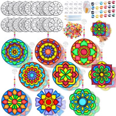 EggSun 27 Sets Mandala SunCatcher Craft Kits Decorative Window Paint DIY for Kids, Perfect for Birthday Spring Classroom Activities, Art Projects, Party Favors, and Gift Exchange