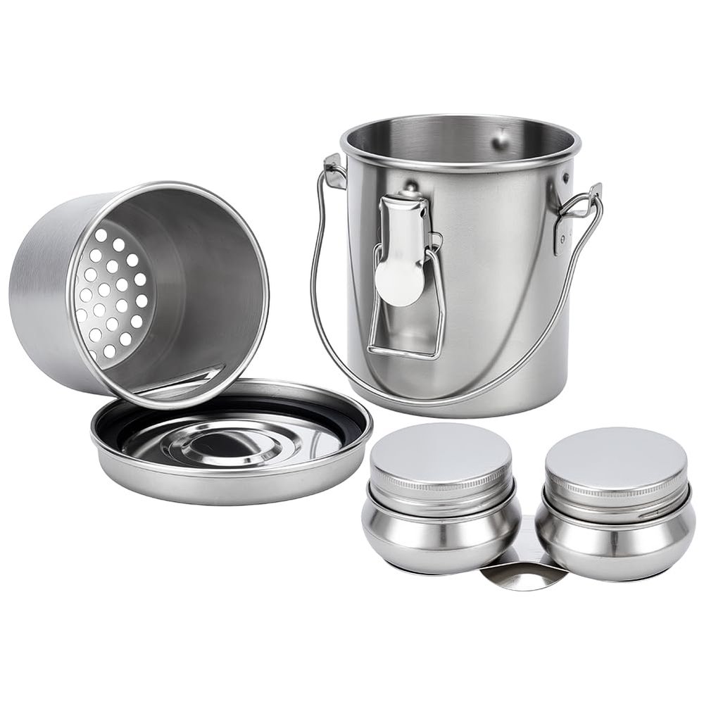 UNICRAFTALE Paint Brush Cleaner Set Stainless Steel Double Dipper Palette Cups and Portable Paint Brush Washer Holder Dipper Painting Pot Container with Lid and Clip for Drawing Oil Cleaner