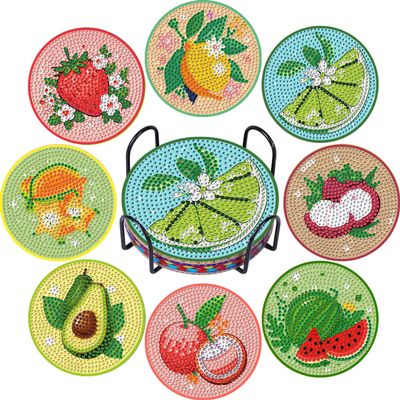 CYNART 8 Pcs Diamond Art Coasters Kit with Holder, Fruit Diamond Painting Coasters Complete Kit, Gem Art Coaster for Women, Teens and Beginners, Relaxing DIY Craft Gift