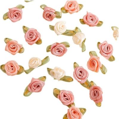 100 Pcs 15mm Multicoloured Mini Rose Flowers Satin Ribbon Bows Appliques DIY Sewing Craft Accessories Wedding Bride Gift Decoration, Fabric Ribbons, Mini Roses for Crafts