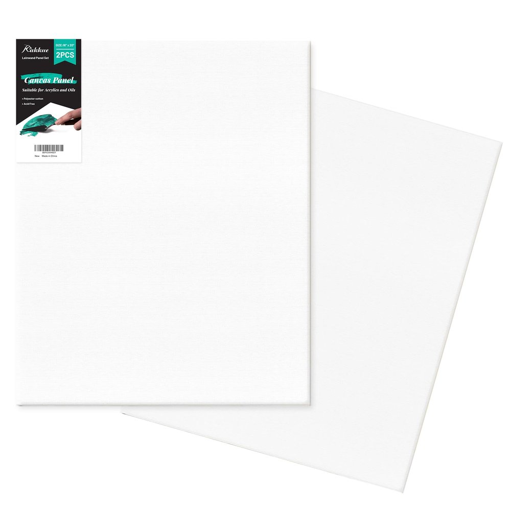 Canvas Boards 2-Pack 16"x20" Flat Canvas Panels, Primed Polyester-Cotton Blank Canvas Set for Painting, Acrylic, Oil, Gouache & Tempera, Art Supplies for Students, Beginners & Home Studio