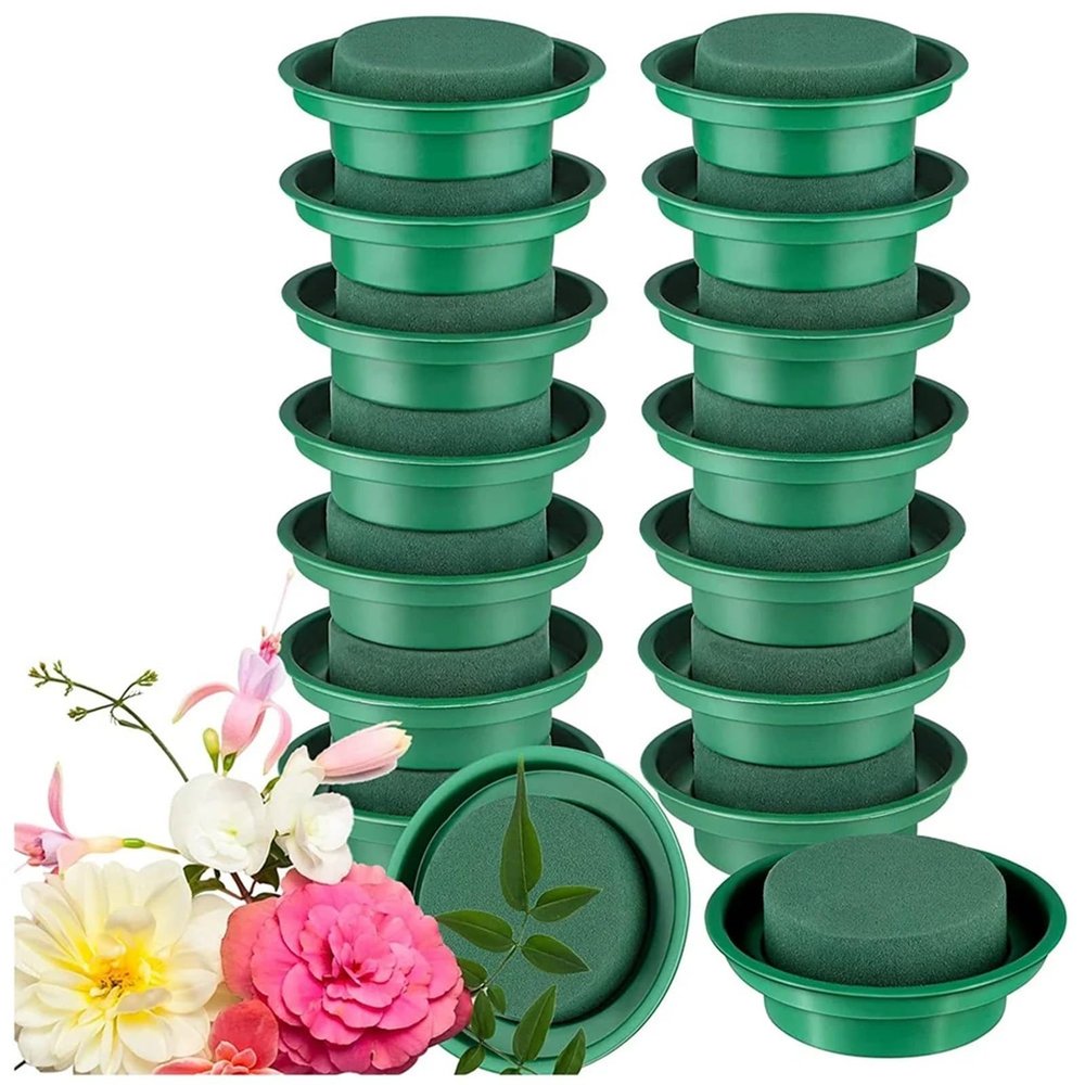16 Pcs Green Wet Floral Foam - Round Bowls for Wedding DIY Flower Arrangement Blocks
